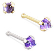 14K Gold Nose Bone with 2mm Round Cabochon Amethyst