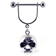 Nipple ring with dangling skull with gem