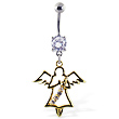 Navel Ring with Dangling Yellow Angel with Gems