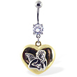 Navel Ring with Dangling Yellow Heart with Angel