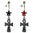 Belly ring with star and dangling ankh