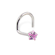 14K White Gold Nose Screw With Star-Shaped Pink Cubic Zirconia, 20 Ga