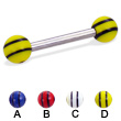 Straight barbell with double striped balls, 12 ga