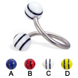 Spiral barbell with double striped balls, 14 ga