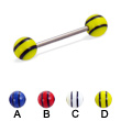 Titanium straight barbell with double striped balls, 16 ga
