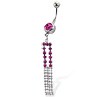 Jeweled belly button ring with rectangle jeweled dangle