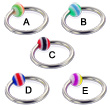 Captive bead ring with striped ball, 14 ga