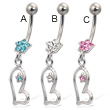 Jeweled flower navel ring with star on dangling asymmetric heart