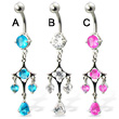 Belly button ring with dangling gems