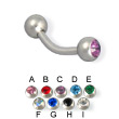 Double jeweled curved barbell, 14 ga