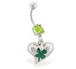 Belly ring with dangling heart with clover