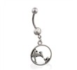 Jeweled belly ring with dangling cow and chicken circle