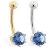 14K yellow gold belly button ring with 6-prong Blue Zircon