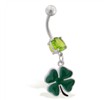 Belly ring with small dangling four leaf clover