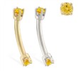 14K Gold internally threaded curved barbell with Citrine Gems
