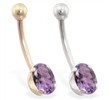 14K Gold belly ring with 8mm x 6mm oval Alexandrite
