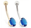 14K Gold belly ring with 8mm x 6mm oval Sapphire