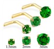 14K Gold L-shaped Nose Pin with Round Emerald