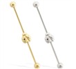 14K Gold Industrial Straight Barbell With Ladybug Charm