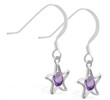 Silver Earrings with dangling Amethyst jeweled star