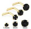 14K Gold L-Shaped Nose Pin with Round Black CZ