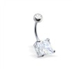 Jeweled navel ring with square CZ