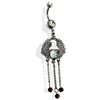 Hematite Wings with Heart Gem and Cascading Beads Dangle Navel Ring
