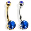 14K Gold Double Jeweled Belly Ring, Sapphire