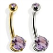 14K Gold Double Jeweled Belly Ring, Alexandrite