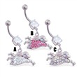 Belly ring with dangling jeweled jumping bunny