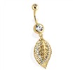 14Kt Gold Tone Navel Ring With Multi Paved Leaf
