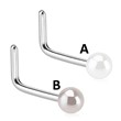Surgical Steel Nose L Bend Pearl Coated Ball - White