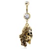 Gold Toned Gemmed Navel Ring with Undead Siren Dangle