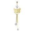 Butterfly Wings Overlapped And CZ Attached To Chain String Dangle Gold Tone Navel Ring