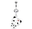 Panda with Large Head And Flower Hair Pin Dangle Surgical Steel Navel Ring