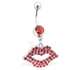 Luscious Lips Belly Ring, Red, 14 Ga