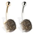 14K  Gold Belly Ring with Black  Druzy And Gem Ball