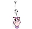 Purple Owl Navel Ring with Floral Pattern, 14Ga