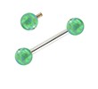 14K White Gold Internally Threaded Straight Barbell With Green Opals