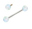 14K White Gold Internally Threaded Straight Barbell With White Opals