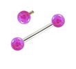14K White Gold Internally Threaded Straight Barbell With Purple Opals