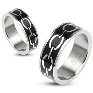 316L Stainless Steel Black Enamel Love Links Ring