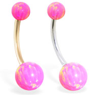 14K Gold Gorgeous Pink Opal Belly Ring