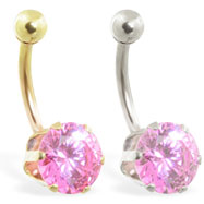 14K Gold belly ring with large 8mm Pink Tourmaline