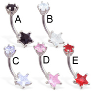 Double jewel pronged star belly ring
