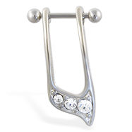 Straight helix barbell with dangling clear jeweled cuff , 16 ga