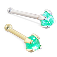 14K Gold Nose Bone with 2mm Round Cabochon Emerald