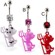 Navel ring with dangling colored devil baby